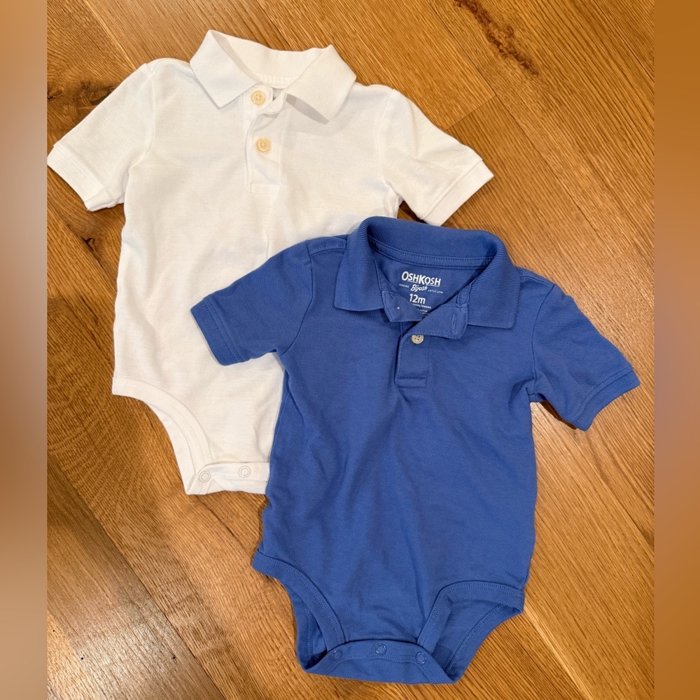 OSHKOSH B’GOSH | 2-piece Set of Baby Polo Bodysuits - White and Blue